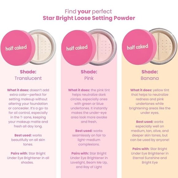 Half Caked Star Bright Translucent Finish Loose Setting Powder 8.5g Makeup New - Picture 5 of 9